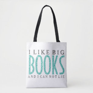 Ik hou van grote boeken zwart & Blauwgroen tekston Tote Bag