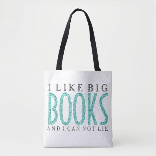 Ik hou van grote boeken zwart & Blauwgroen tekston Tote Bag (Voorkant)
