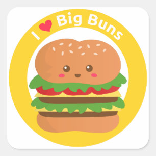 Ik hou van grote broden, Kawaii Big Burger Vierkante Sticker
