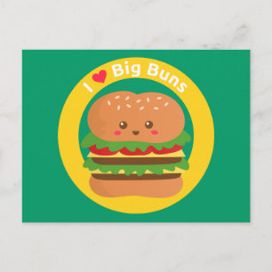 Ik hou van grote buns, Kawaii grote hamburger Briefkaart