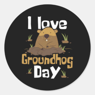 Ik hou van Groundhog Day Woodchuck Groundhog Day Ronde Sticker