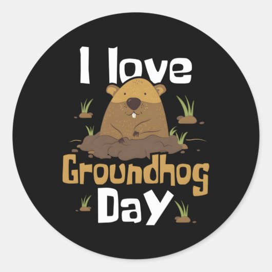 Ik hou van Groundhog Day Woodchuck Groundhog Day Ronde Sticker (Voorkant)