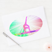 "Ik hou van GYMNASTICS GLOSSY OVAL STICKERS. Ovale Sticker (Envelop)