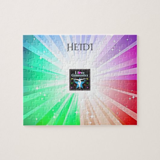 "Ik hou van GYMNASTICS" licht puzzels met gymnast. (Horizontaal)