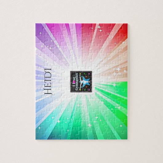 "Ik hou van GYMNASTICS" licht puzzels met gymnast. (Verticaal)