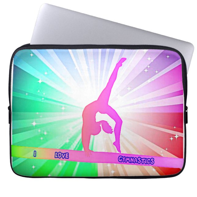"Ik hou van GYMNASTICS" met Gymnast op Beam Laptop Sleeve (Voorkant)