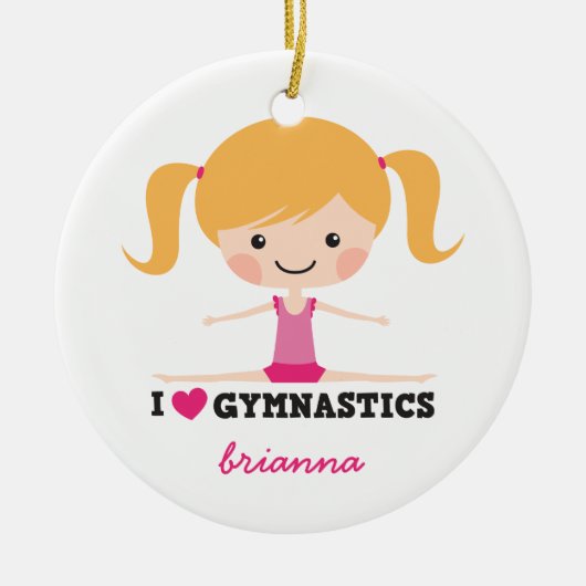 Ik hou van gymnastiek cartoon meisje gepersonalise keramisch ornament (Voorkant)
