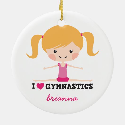 Ik hou van gymnastiek cartoon meisje gepersonalise keramisch ornament (Achterkant)