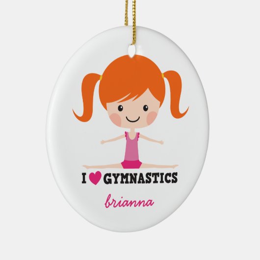 Ik hou van gymnastiek cartoon meisje gepersonalise keramisch ornament (Rechts)