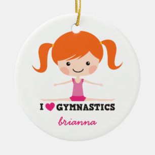 Ik hou van gymnastiek cartoon meisje gepersonalise keramisch ornament