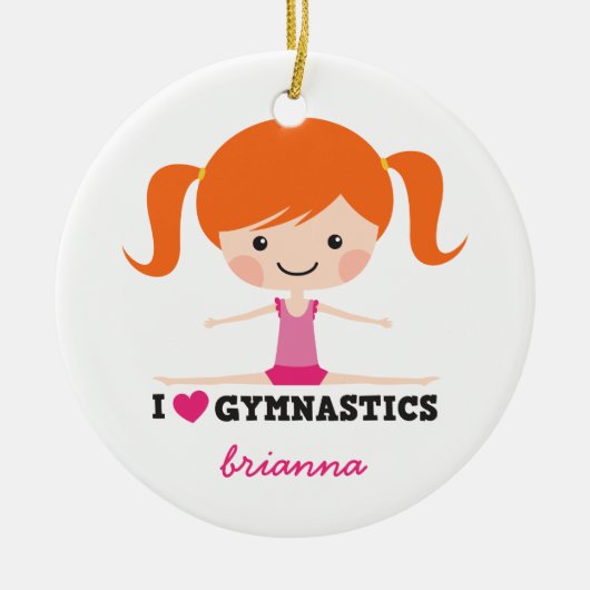 Ik hou van gymnastiek cartoon meisje gepersonalise keramisch ornament (Voorkant)