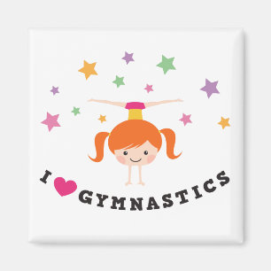 Ik hou van gymnastiek cartoon meisje rode haarstan magneet