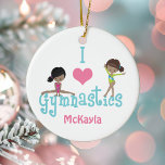 Ik hou van Gymnastiek Cute African American Girl Keramisch Ornament<br><div class="desc">Deze schattige kerstcadeautje van I Love Gymnastics biedt een klein zwart meisje en een hispanisch kind dat op de letters tumult. Een prachtige tekening van een Afrikaanse Amerikaanse gymnast.</div>