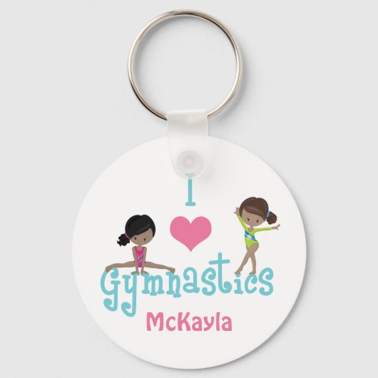 Ik hou van Gymnastiek Cute African American Girl Sleutelhanger (Voorkant)