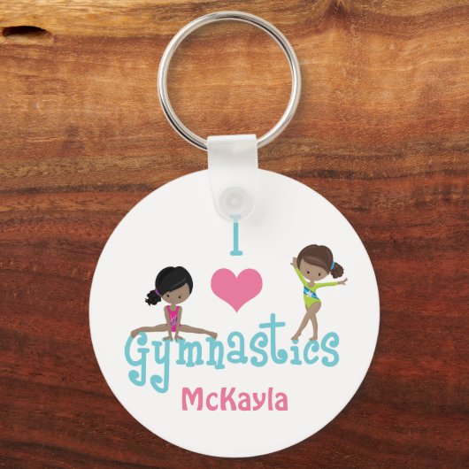 Ik hou van Gymnastiek Cute African American Girl Sleutelhanger (Achterkant)