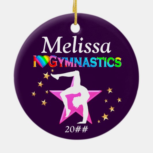IK HOU VAN GYMNASTIEK GEPERSONALISEERD EN GEDATEER KERAMISCH ORNAMENT (Achterkant)