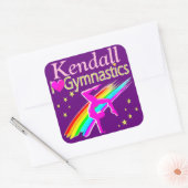 IK HOU VAN GYMNASTIEK GEPERSONALISEERDE PAARSE STI VIERKANTE STICKER (Envelop)