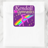 IK HOU VAN GYMNASTIEK GEPERSONALISEERDE PAARSE STI VIERKANTE STICKER (Tas)