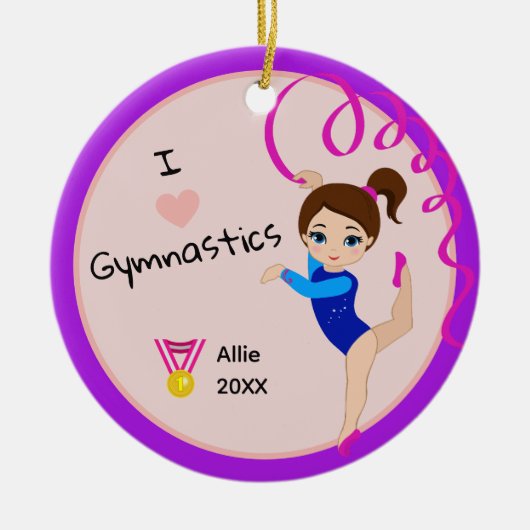 Ik hou van gymnastiek klein meisje naam kerst keramisch ornament (Voorkant)