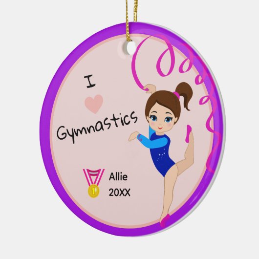 Ik hou van gymnastiek klein meisje naam kerst keramisch ornament (Links)