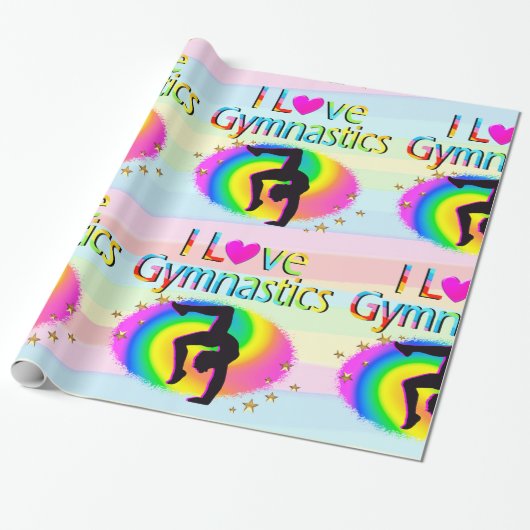 IK HOU VAN GYMNASTIEK REGENBOOG VERPAKKINGSPAPIER CADEAUPAPIER (Uitgerold)