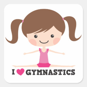 Ik hou van gymnastiek schattige cartoon meisje vierkante sticker