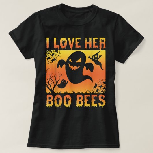 Ik hou van haar Boo bijen Ghost Halloween T-shirt (Design voorkant)