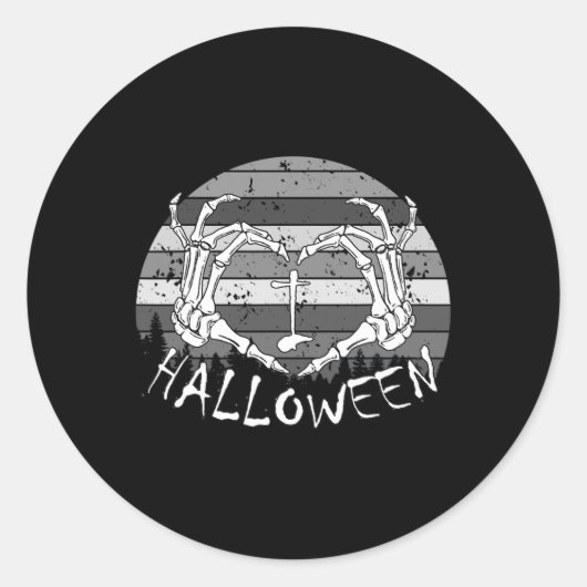 Ik hou van Halloween Funny Bone Hands Skull Heart Ronde Sticker (Voorkant)
