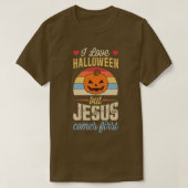 Ik hou van Halloween, maar Jezus komt op de eerste T-shirt (Design voorkant)
