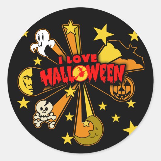 Ik hou van Halloween met Schattigee kunst Ronde Sticker (Voorkant)