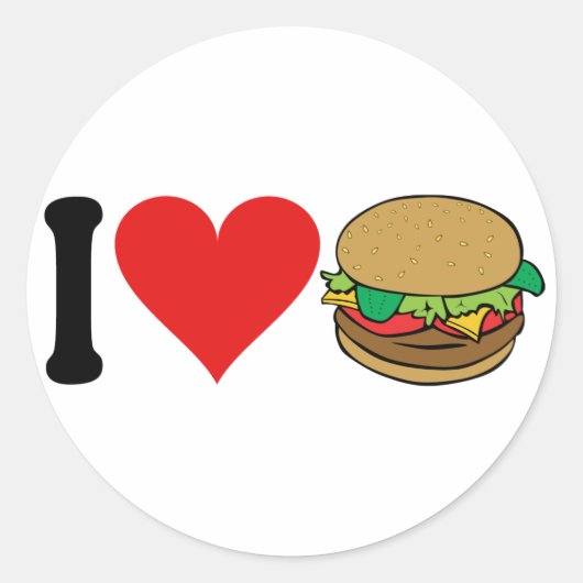 Ik hou van hamburgers * ronde sticker (Voorkant)