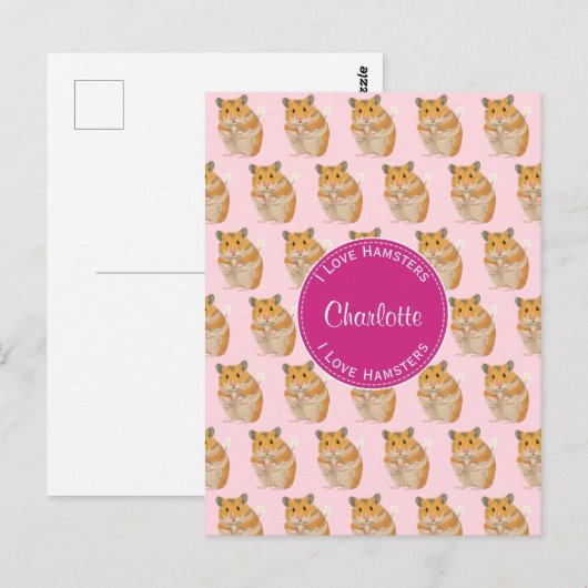 Ik hou van Hamsters Pink Hamster Pattern Briefkaart (Voorkant / Achterkant)
