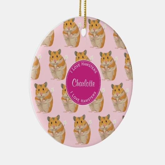 Ik hou van Hamsters Pink Hamster Pattern Keramisch Ornament (Rechts)