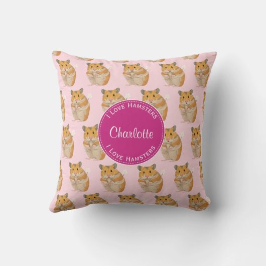 Ik hou van Hamsters Pink Hamster Pattern Kussen (Achterkant)
