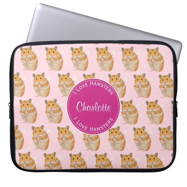 Ik hou van Hamsters Pink Hamster Pattern Laptop Sleeve (Voorkant)
