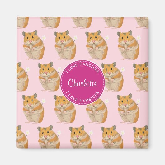 Ik hou van Hamsters Pink Hamster Pattern Magneet (Voorkant)