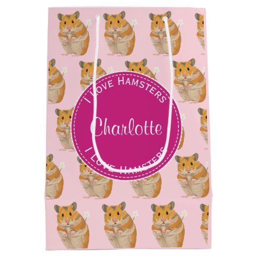 Ik hou van Hamsters Pink Hamster Pattern  Medium Cadeauzakje (Achterkant)