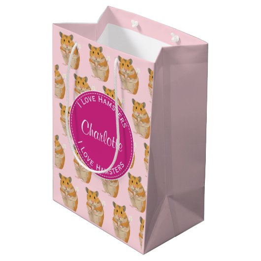 Ik hou van Hamsters Pink Hamster Pattern Medium Cadeauzakje (Achterkant Gekanteld)