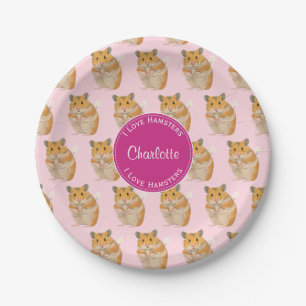 Ik hou van Hamsters Pink Hamster Pattern Papieren Bordje