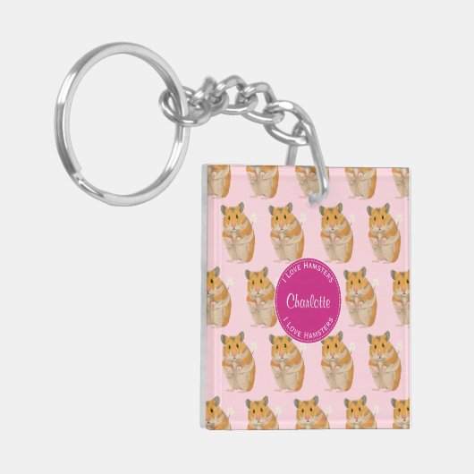 Ik hou van Hamsters Pink Hamster Pattern Sleutelhanger (Voorkant Links)