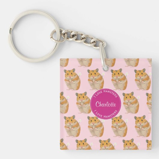 Ik hou van Hamsters Pink Hamster Pattern Sleutelhanger (Voorkant)
