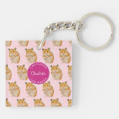 Ik hou van Hamsters Pink Hamster Pattern Sleutelhanger (Achterkant)