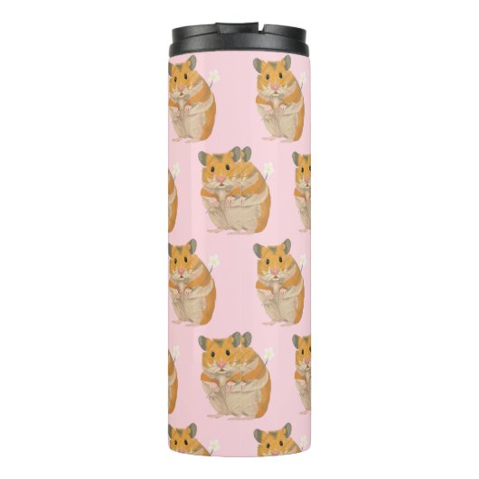 Ik hou van Hamsters Pink Hamster Pattern Thermosbeker (Achterkant)