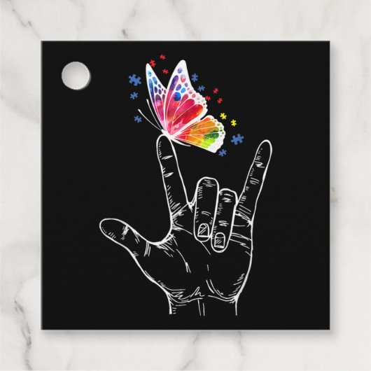 Ik hou van handgebarentaal vlinderautisme bedankjes labels (Voorkant)