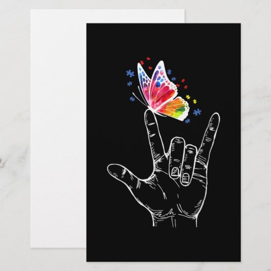 Ik hou van handgebarentaal vlinderautisme briefpapier (Voorkant / Achterkant)