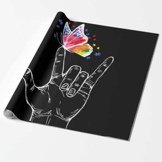 Ik hou van handgebarentaal vlinderautisme cadeaupapier (Uitgerold)