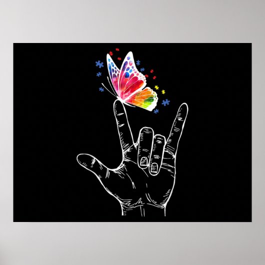 Ik hou van handgebarentaal vlinderautisme poster (Voorkant)