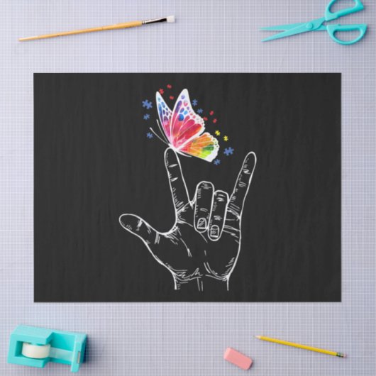 Ik hou van handgebarentaal vlinderautisme tissuepapier (Craft)