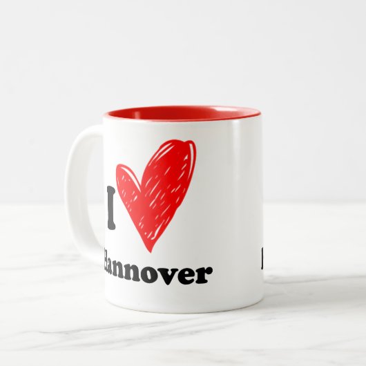 Ik hou van Hannover Tweekleurige Koffiemok (Voorkant links)