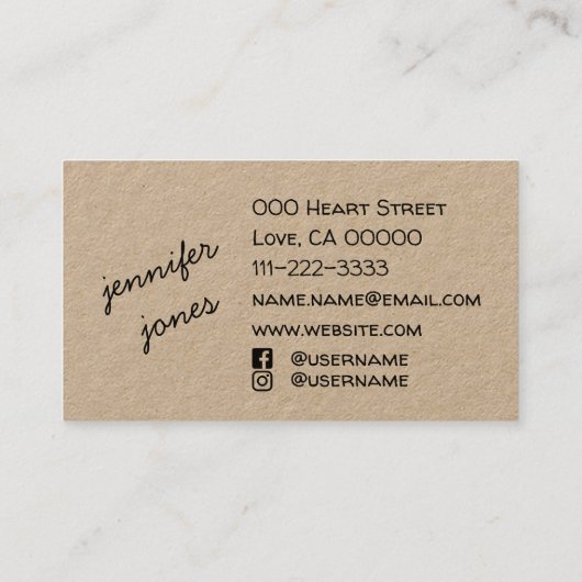 Ik hou van hart gemaakt op naam met sociale media visitekaartje (Achterkant)